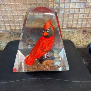 Large Lucite Acrylic Wood Red Cardinal Bird Made in Canada obelisk Hand Made